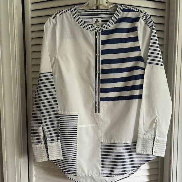 J. Crew Thomas Mason Tunic Top Womens Mixed Stripe Sz Small Preppy Coastal Chic - Picture 2 of 9